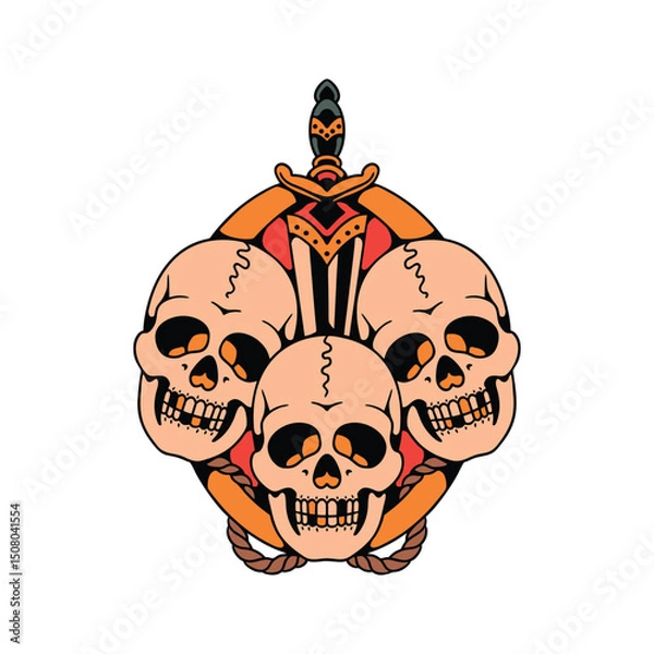 Fototapeta skulls dagger tattoo vector design