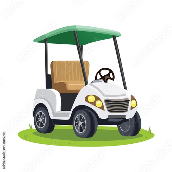 Fototapeta Golf cart in cute cartoon character style with expressive face and limbs.