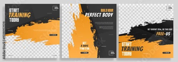 Obraz gym training social media post template design, banner for your promotion.	