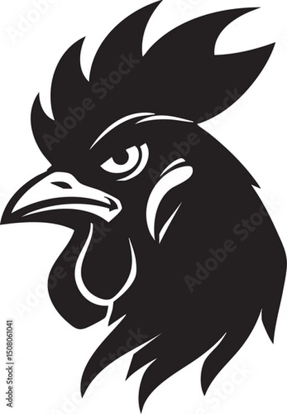 Fototapeta Minimalist Rooster Head – Black and White Vector Logo or Line Art Design