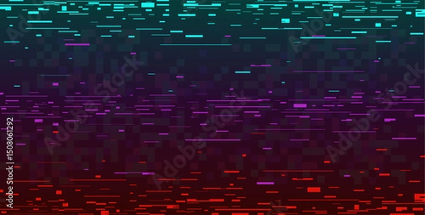 Fototapeta Digital glitch background. Screen interferences, broken pixels, cyberpunk hacker attack, computer error, noise, 80s television, error screen, digital banner, qualitative vector concept
