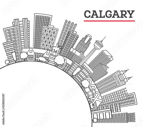 Fototapeta Outline Calgary Canada City Skyline with Modern Buildings and copy space Isolated on White. Illustration. Calgary Cityscape with Landmarks.