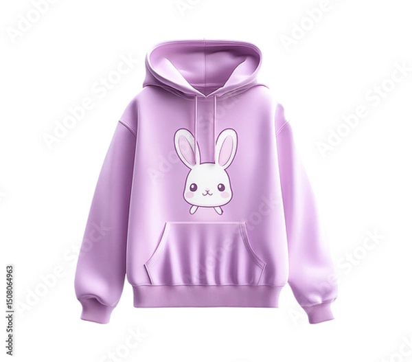 Obraz Cute design of a pastel purple hoodie with a cartoon pattern on the chest on a transparent background