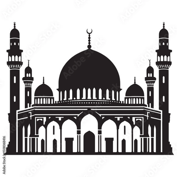 Obraz This vector illustration showcases the Taj Mahal, India's iconic white marble mausoleum in Agra, a symbol of Mughal architecture with its grand dome and minarets, representing travel, tourism, 