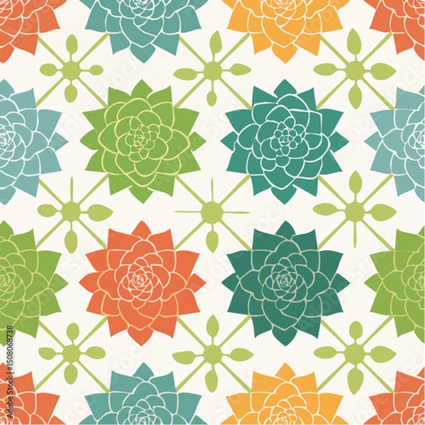 Obraz Seamless Succulent Geometric Flower Pattern