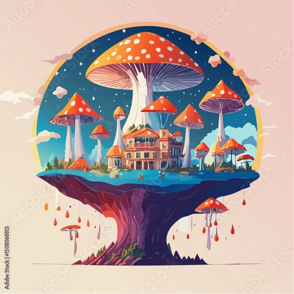 Obraz Fantasy Mushroom Village on a Giant Mushroom
