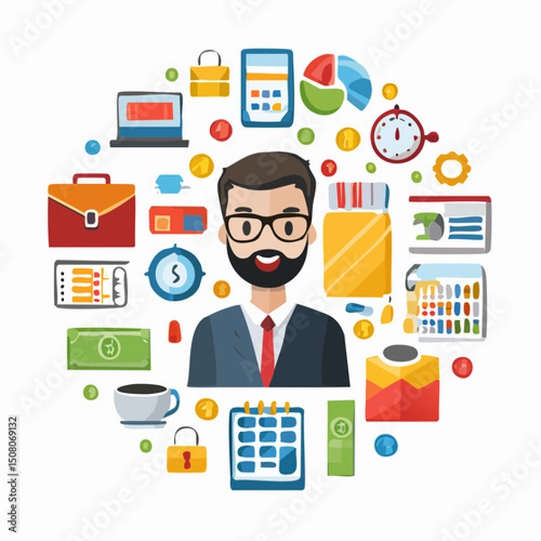 Obraz Tech Savvy Man Profile with Media Icons