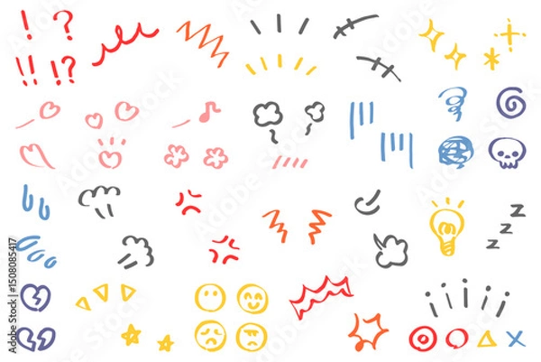 Fototapeta 手書きの感情のアイコンセット＿フチ有カラー