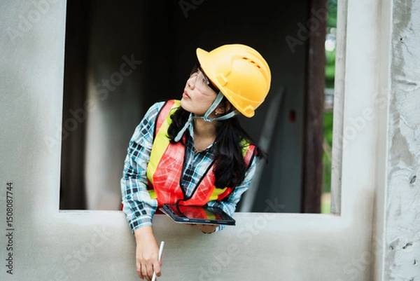 Fototapeta Construction site safety practices urban area professional photography work environment perspective worker empowerment
