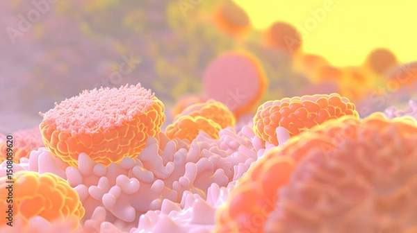 Obraz Cancer cell microscopy, illusstration of a detailed microscope