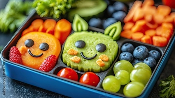 Fototapeta A bento box filled with healthy and creatively arranged fruits and vegetables for a nutritious meal