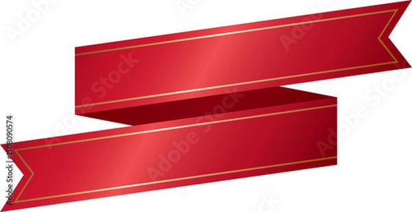 Fototapeta Elegant Red Ribbon with Gold Border Banner Label Illustration