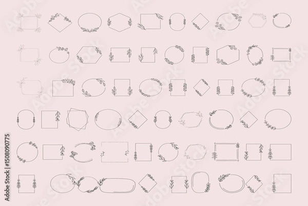 Fototapeta Elegant Geometric Floral Frame Clipart Bundle with Circle Square Rectangle Diamond Oval and Hexagon Shapes Perfect for Invitations Logos Wedding Cards and Branding Designs