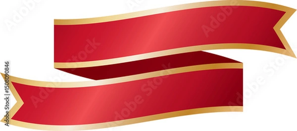 Fototapeta Elegant Red Ribbon with Gold Border Banner Label Illustration