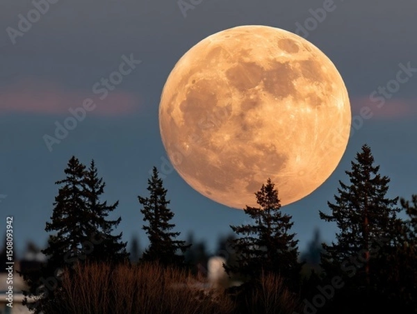 Obraz Full, orange moon over silhouettes of trees