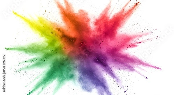 Fototapeta Vibrant rainbow powder explosion isolated on white