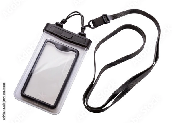 Obraz Waterproof phone pouch with lanyard isolated on transparent background.