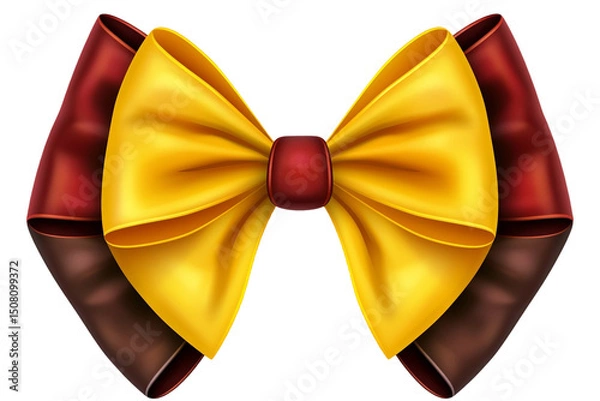 Fototapeta Gold and Red Bow Ribbon Isolated on Transparent Background