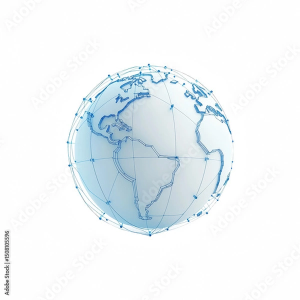 Fototapeta 3D illustration of a globe showcasing connections and technology across continents.
