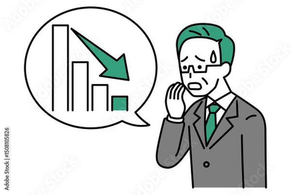 Fototapeta 下降するグラフと動揺している中年のスーツの男性