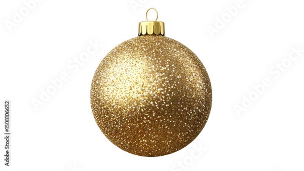 Fototapeta Title: Gold Glitter Christmas Ball Icon  3D Render Isolated on White Background for Festive Design