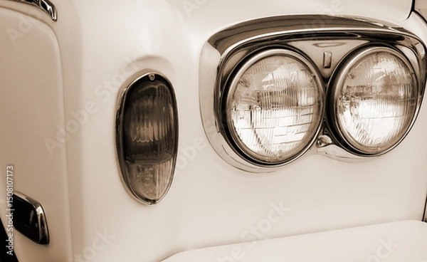 Fototapeta Classic Vintage Car Headlights Close Up Sepia Toned Front View Horizontal Composition