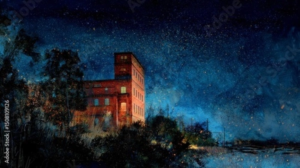 Obraz Glowing Red Building at Night