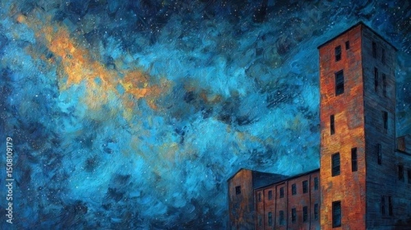 Obraz Vibrant Night Sky with Building