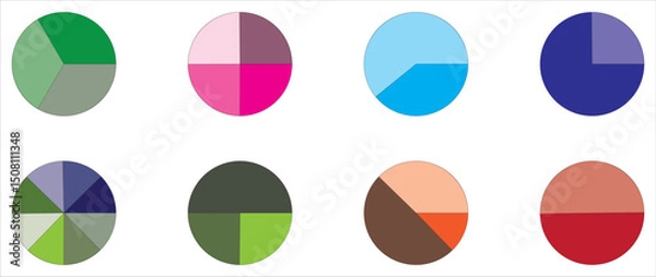 Obraz Pie chart set. Colorful diagram collection. Infographic pie chart set. Cycle collection. infographic wheel segment and fraction, percentage wheel. 