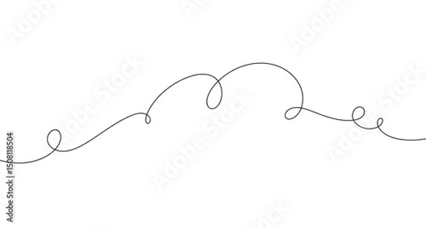 Obraz Abstract curved line with curls, hand-drawn in one continuous endless vector illustration. Graphic element for banner, label, decoration, separation. A tangled rope. The doodle