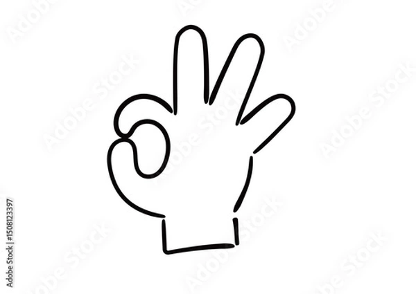 Obraz 手書きの手のイラスト　Okサイン　塗りなし線画