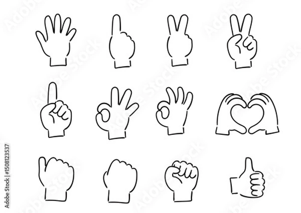 Obraz 手書きの手のイラストセット　塗りなし線画