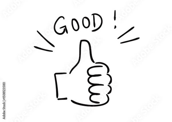 Fototapeta 手書きの手のイラスト　親指を立てている手　塗りなし線画
