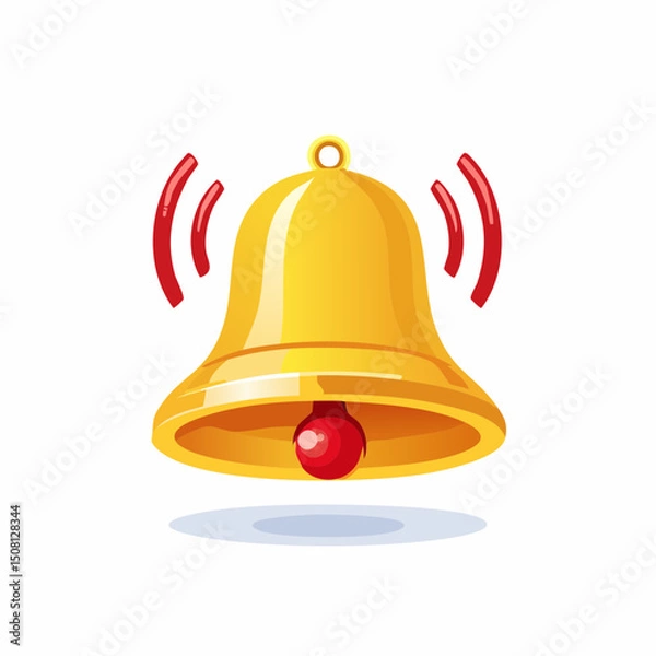 Fototapeta Alerting Icon: An eye-level capture of a classic golden bell, a symbol of announcements or notifications, emits resonating waves to draw attention.