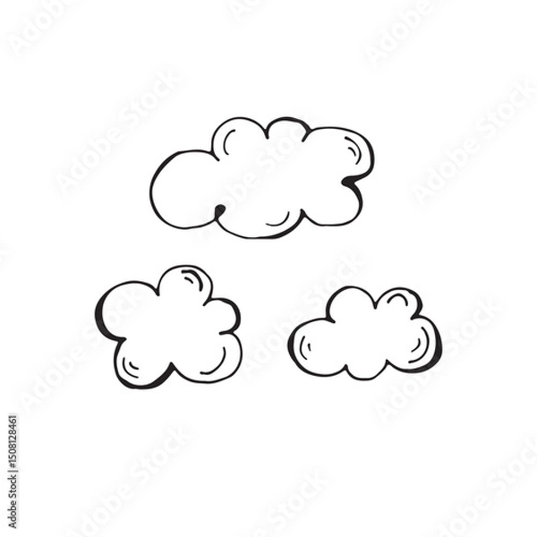 Fototapeta Vector set of hand drawn clouds. Doodle, black, isolated
