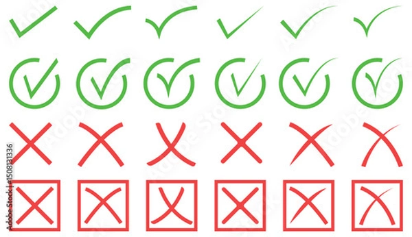 Obraz check mark and cross mark in grunge style. tick mark symbol. Vector illustrator Check mark and cross signs. grunge abstract check mark and cross symbol