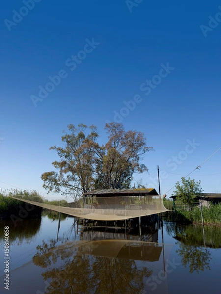 Obraz Old fishing scales on stilts in the quiet of the Tuscan swamp