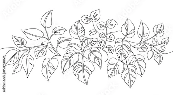 Obraz Elegant Line Art Tropical Leaves Botanical Illustration Single Line Drawing Nature Design