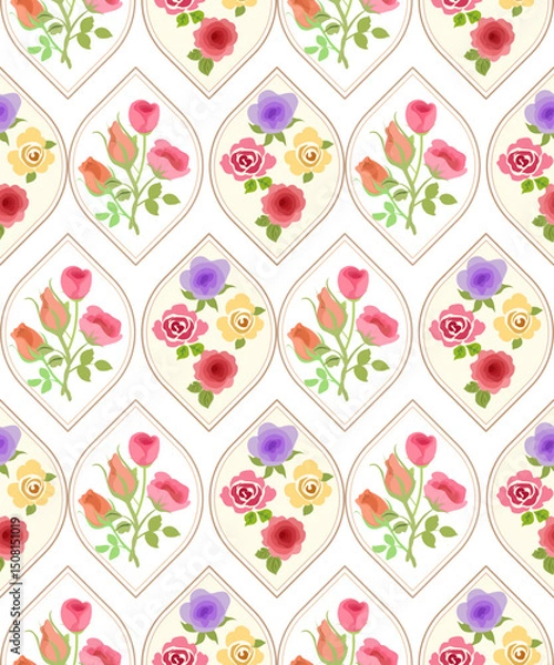 Obraz Hand drawn floral, botanical colorful seamless pattern vector illustration design. 