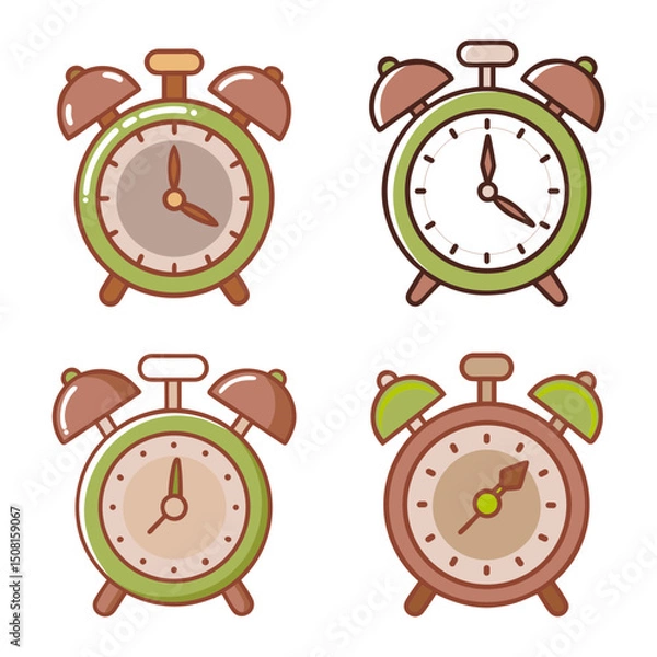 Fototapeta Collection of four retro style alarm clocks