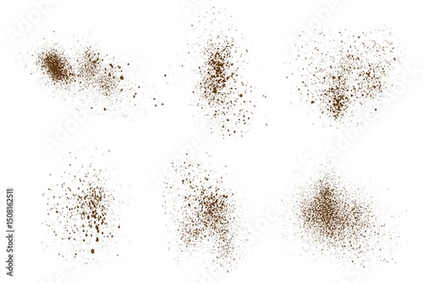 Fototapeta Brown dust chocolate powder particle overlay background set