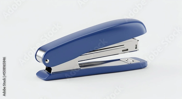Obraz Blue stapler in a neutral setting. Object is angled, with a focus on the design details. Office supply for a general business professional.. Isolated on a plain background -