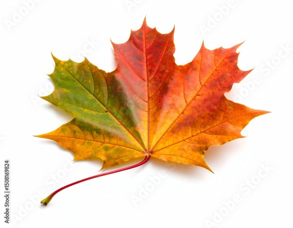 Fototapeta Autumn Maple Leaf Vibrant Fall Colors Isolated on White