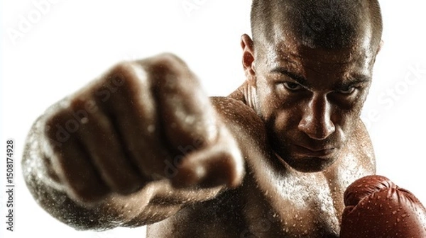 Fototapeta Focused boxer in mid-punch