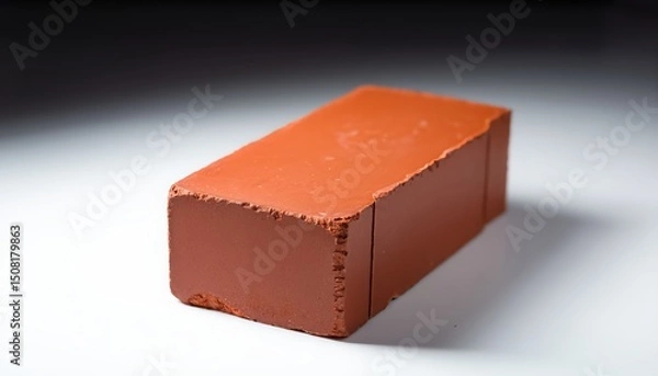 Fototapeta Close-up of a classic red-brown construction brick with rough texture and uneven edges. Perfect for illustrating durability, building materials, and architectural design