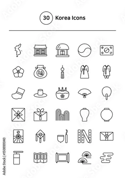 Fototapeta Korea vector line icons set.
