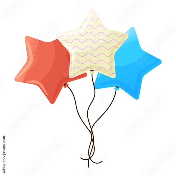 Fototapeta Cartoon glossy star shape balloon bunch, bouquet vector