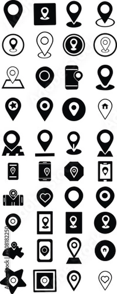 Fototapeta PrintLocation pin icon. Map pin place marker. . Map marker pointer icon set. symbol collection. Flat style - stock vector . Location set icon. Map marker pointer icon GPS location symbol collection. M