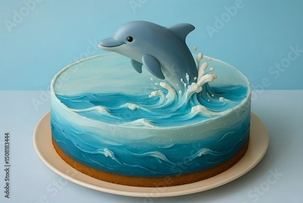 Obraz 3d dolphin themed cake with ocean waves and splashes
