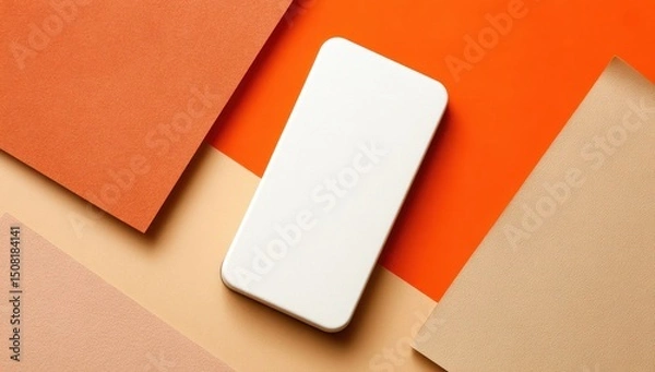 Fototapeta White smartphone on a colorful geometric background